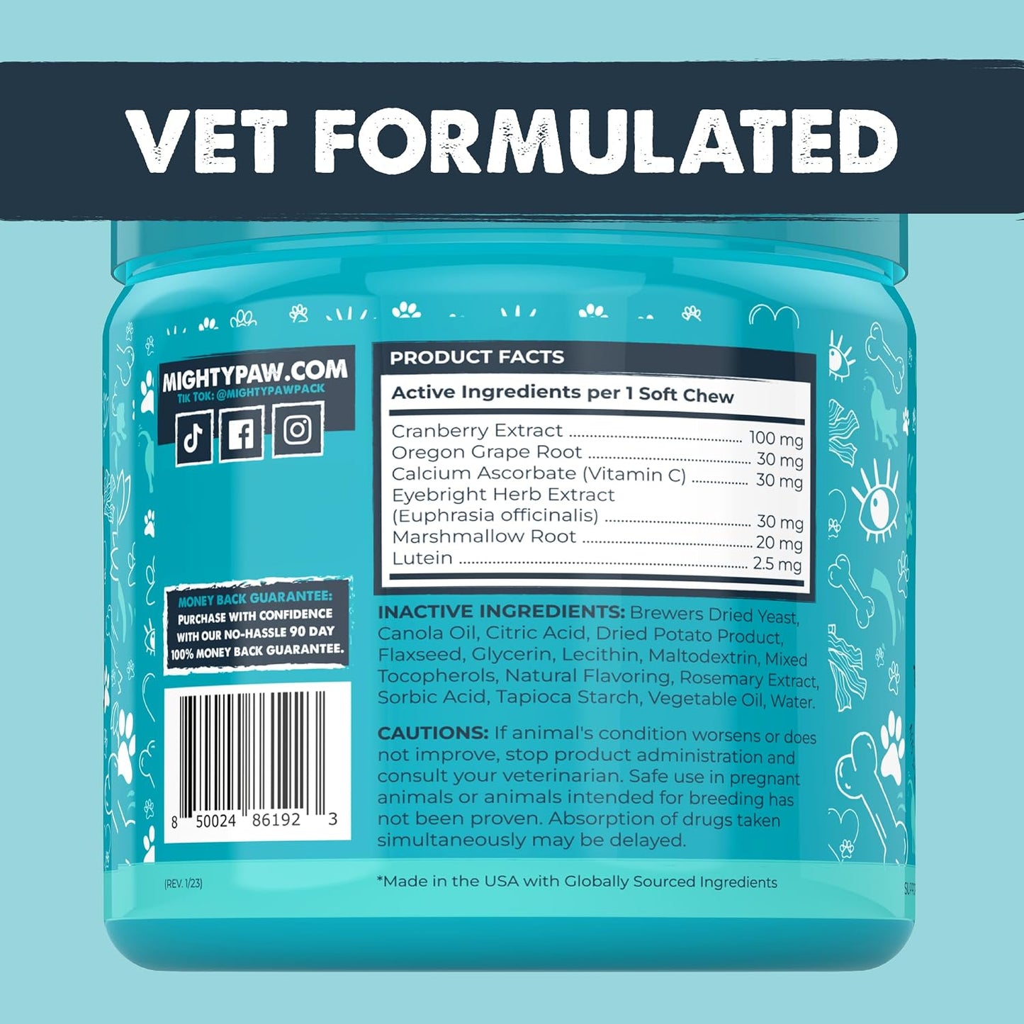Mighty Eyes Tear Stain Chews for Dogs - Delicious Bacon Flavor, 120 Count, Vet Formulated and Made in the USA