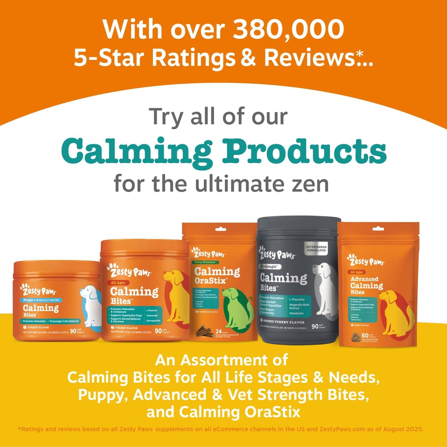 Zesty Paws Vet Strength Calming Chews for Dogs - Soothing Soft Chews with Smoked Turkey Flavor, 90 Count