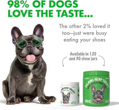 Calming Hemp Treats for Dogs Made in USA Organic Hemp Natural Separation Aid Helps Barking, Chewing, Thunder, Fireworks, Aggressive Behavior Soothing Stress Relief Natural Relaxation 120 Chews