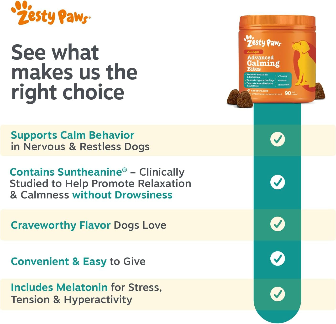 Zesty Paws Vet Strength Calming Chews for Dogs - Soothing Soft Chews with Smoked Turkey Flavor, 90 Count