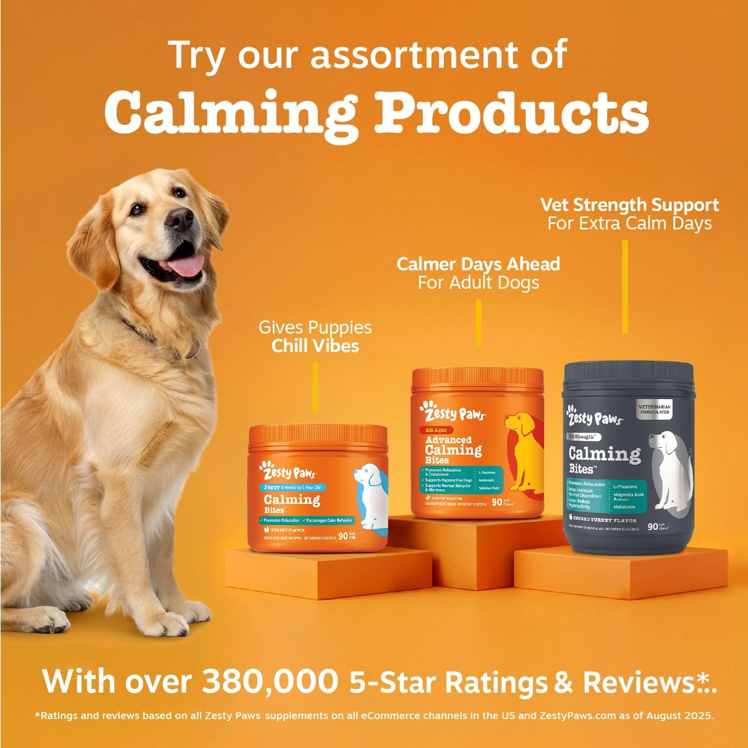Zesty Paws Vet Strength Calming Chews for Dogs - Soothing Soft Chews with Smoked Turkey Flavor, 90 Count