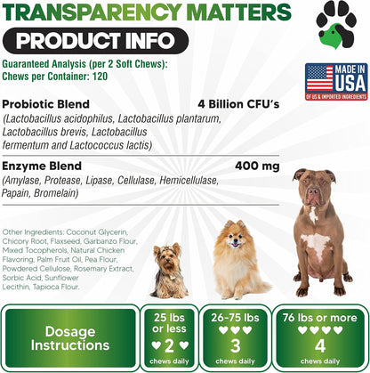 Premium Dog Probiotics Chews - 120 Count for Digestive Health, Itchy Skin Relief & Immune Support