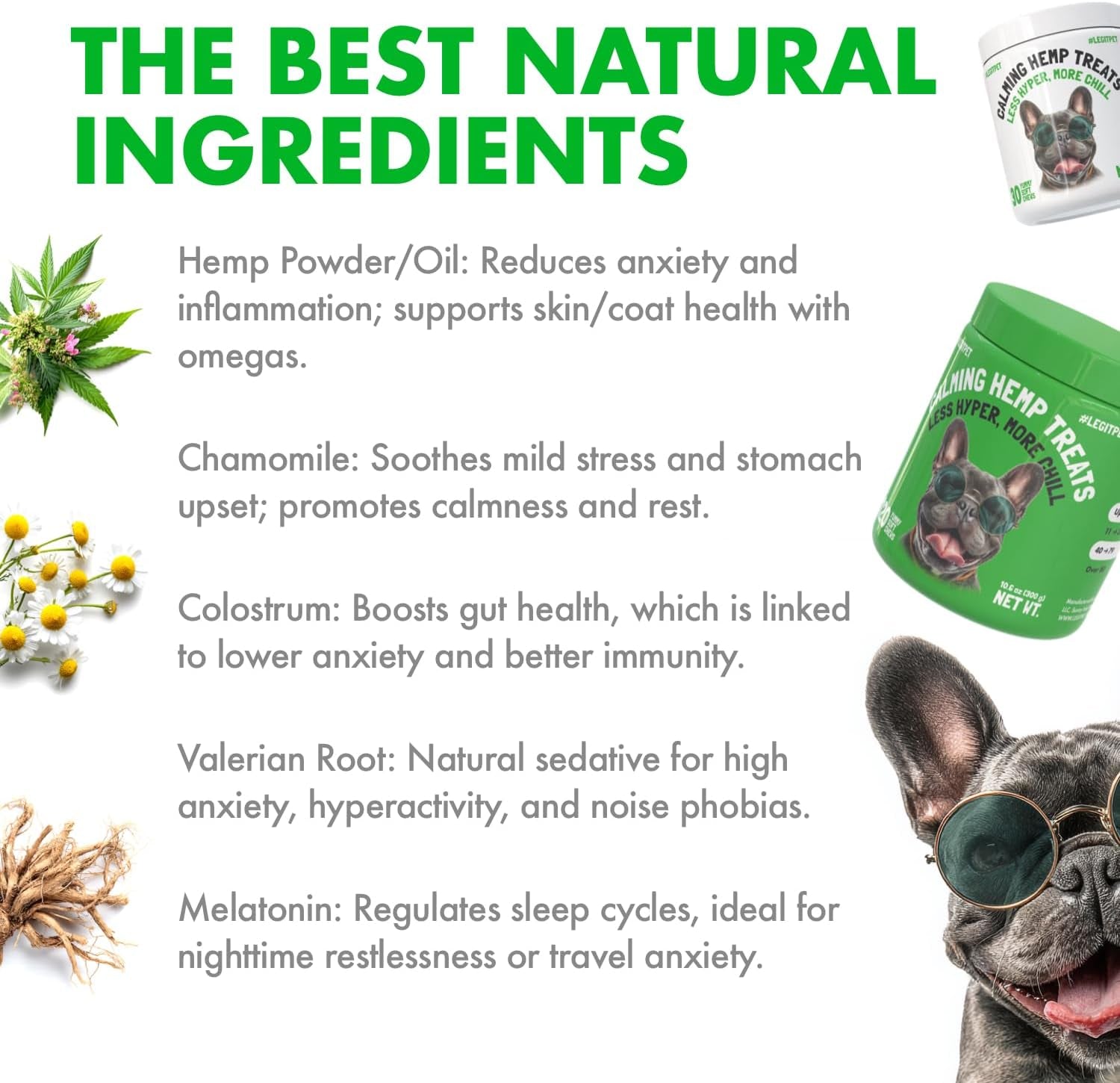 Calming Hemp Treats for Dogs Made in USA Organic Hemp Natural Separation Aid Helps Barking, Chewing, Thunder, Fireworks, Aggressive Behavior Soothing Stress Relief Natural Relaxation 120 Chews